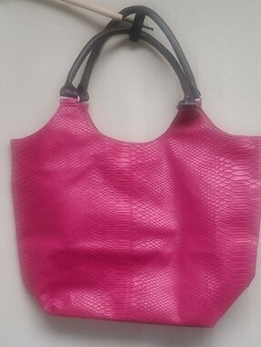 Neiman Marcus Fuchsia Pink Faux-Snakeskin Tote Bag